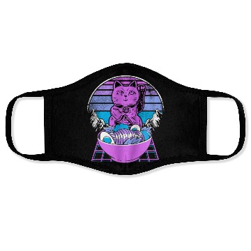 Discover Ramen Maneki Neko Cat Kawaii Retrowave Sunset 80s Face Masks