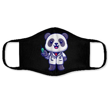 Discover Cute panda doctor with syringe Face Masks