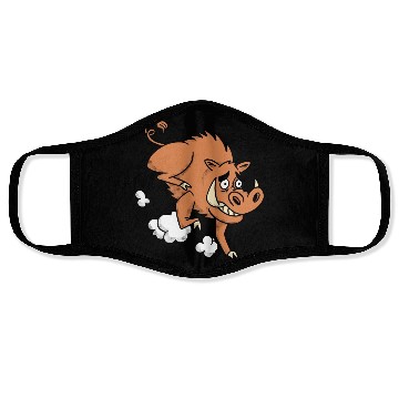 Discover Wild boar animal cartoon running Face Masks