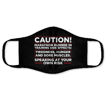 Discover Caution! Marathon Runner In Training Runner Face Masks