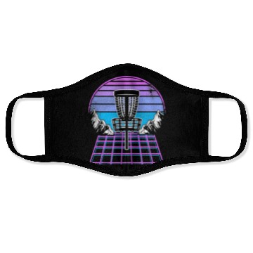 Discover Disc Golf Basket 90s Synthwave Sunset Retrowave Face Masks