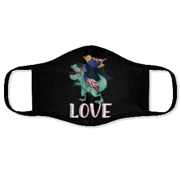 Discover Love America Cat Dinosaur USA Flag 4th Of July Face Masks