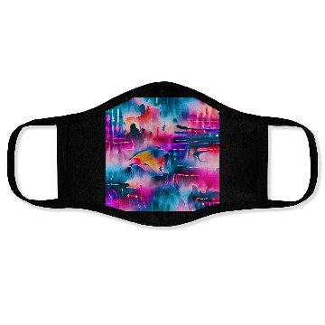 Discover Abstract watercolor pattern in retro neon colors Face Masks