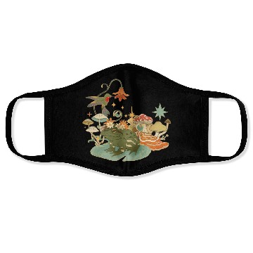 Discover Cottagecore with frog, mushrooms and hummingbird Face Masks