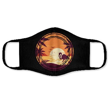 Discover Flamingo Retro Sunset , Beach, Palm Trees Face Masks