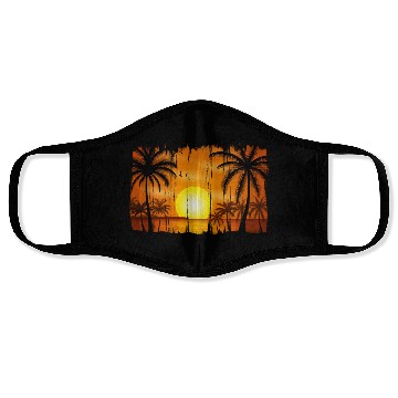 Discover Retro Sunrise, Beach, Palm Trees, Vacation Face Masks