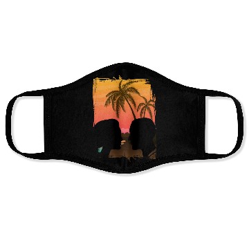 Discover Couple Retro Sunset , Beach, Palm Trees, Vacation Face Masks