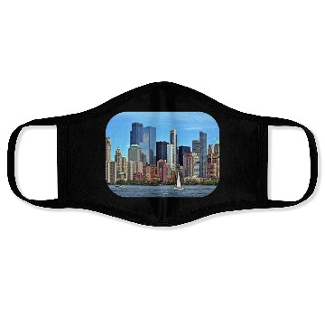 Discover Manhattan NY – Sailboat By Manhattan Skyline Face Masks
