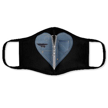 Discover light blue heart in jeans look with zipper Face Masks