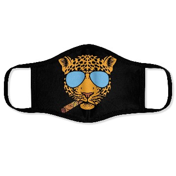 Discover Jaguar with aviator sunglasses and Cuban cigar Face Masks