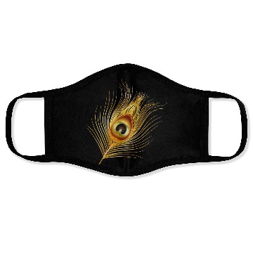 Discover hand drawn gold colored peacock feather Face Masks