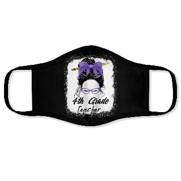 Discover 4th grade teacher messy bun back to school funny Face Masks