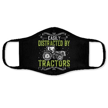 Discover Easily Distracted by Tractors Funny Tractor Lover Face Masks