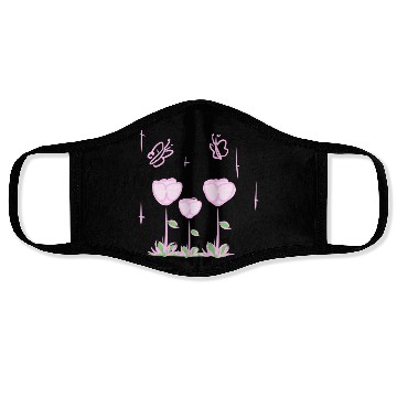 Discover butterfly pink flowers nature Face Masks