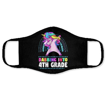 Discover Back To School Dabbing Unicorn Rainbow 4th Grade Face Masks