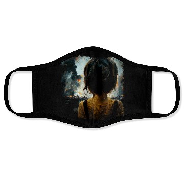 Discover Kid in war looking at explosion 2 AI painting Face Masks