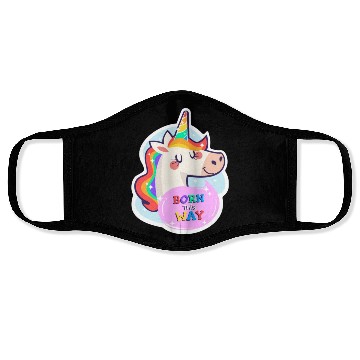 Discover Born This Way Pride LGBT Queer Unicorn Sticker Face Masks