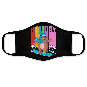 Discover Winter Holiday Bear Snowboard Retro Snowboarding Face Masks