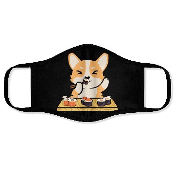 Discover Kawaii Dog Eating Sushi Rolls Face Masks