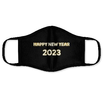 Discover Happy New Year 2023 Background Gold Text Design Face Masks