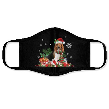 Discover Christmas Basset Hound wearing a Santa Claus Hat Face Masks