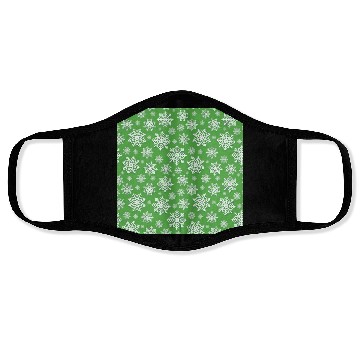 Discover Modern Snowflakes Pattern White Green Face Masks