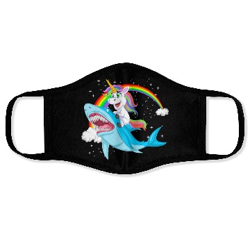Discover Unicorn riding shark Design Face Masks