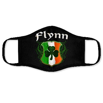 Discover Flynn Irish Surname Ireland Flag Shield Shamrock Face Masks