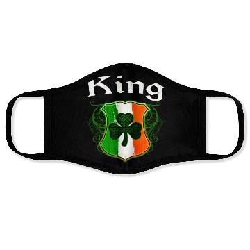 Discover King Irish Surname Ireland Flag Shield Shamrock Face Masks