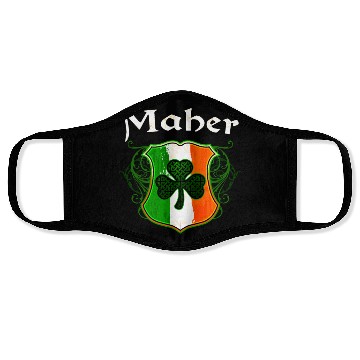 Discover Maher Irish Surname Ireland Flag Shield Shamrock Face Masks