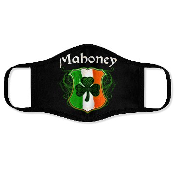 Discover Mahoney Irish Surname Ireland Flag Shield Shamrock Face Masks