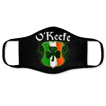 Discover O'Keefe Irish Surname Ireland Flag Shield Shamrock Face Masks