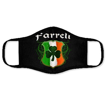Discover Farrell Irish Surname Ireland Flag Shield Shamrock Face Masks