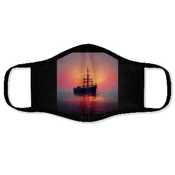 Discover Old Ship in sunset great scenery, oil paint Face Masks