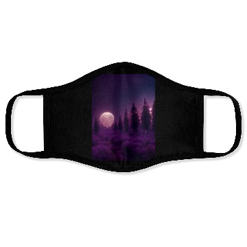 Discover Forest in night above purple clouds, moon Face Masks