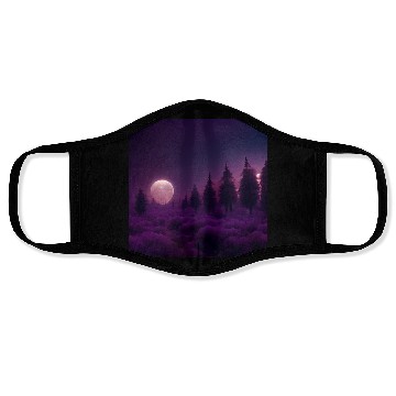 Discover Forest in night above purple clouds, moon Face Masks