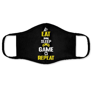 Discover Eat sleep game repeat design funny gaming meme Face Masks