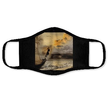 Discover dark blue ocean waves storm fantasy Face Masks