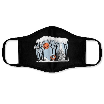 Discover Winter landscape with fox and owl Face Masks