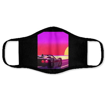 Discover Synthwave Outrun Sports Car Beach Sunset Face Masks