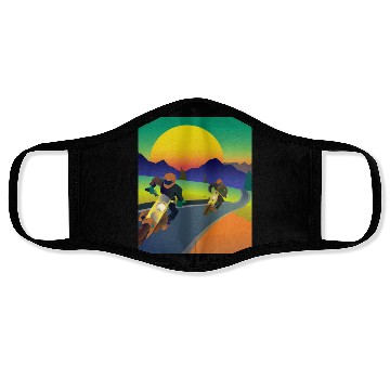 Discover Dirt Bike Rider Sunset Mountain Road Face Masks