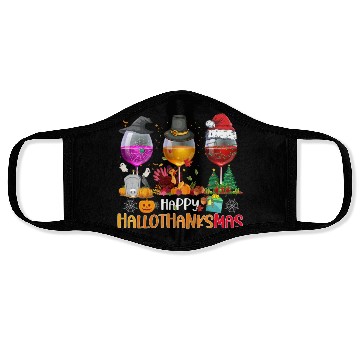 Discover Wine Glasses Witch Santa hat Happy Hallothanksmas Face Masks