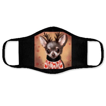 Discover Sweet happy, dog Chihuahua in a Christmas sweater Face Masks