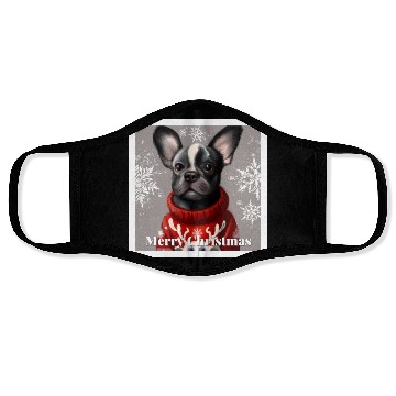 Discover Festive French Bulldog in a cute sweater. Face Masks