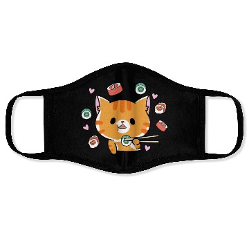 Discover Kawaii Cat Eating Sushi Japanese Raw Food Face Masks