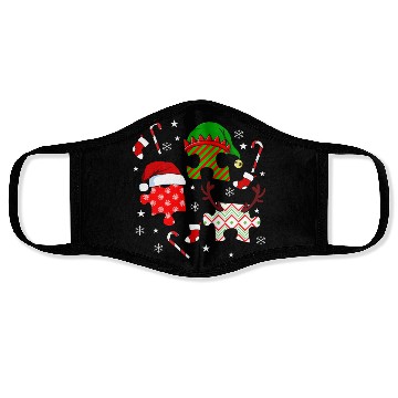 Discover Autism Christmas Hat Puzzle Pieces Candy Cane Face Masks