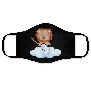 Discover Baby lion flying in the clouds. Face Masks