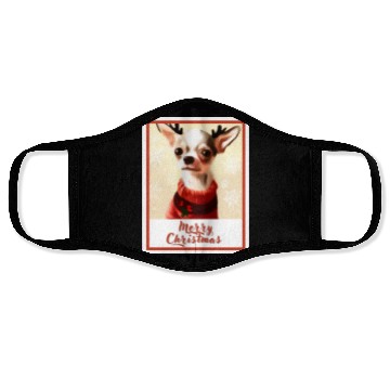 Discover Christmas portrait of a little chihuahua dog. Face Masks