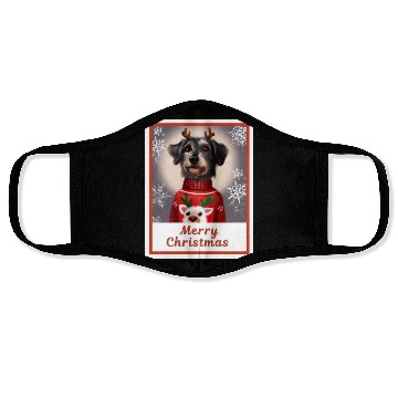 Discover Miniature Black Schnauzer in a Christmas sweater. Face Masks