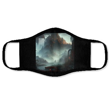 Discover Misty Mountains in a Fantasy Scene Face Masks